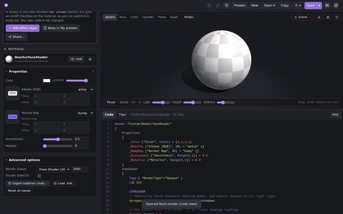 The material inspector with texture slots and advanced options