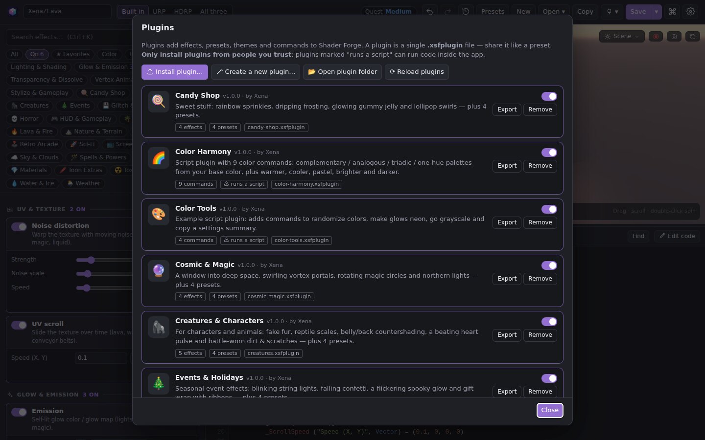 The Plugin manager listing installed plugins