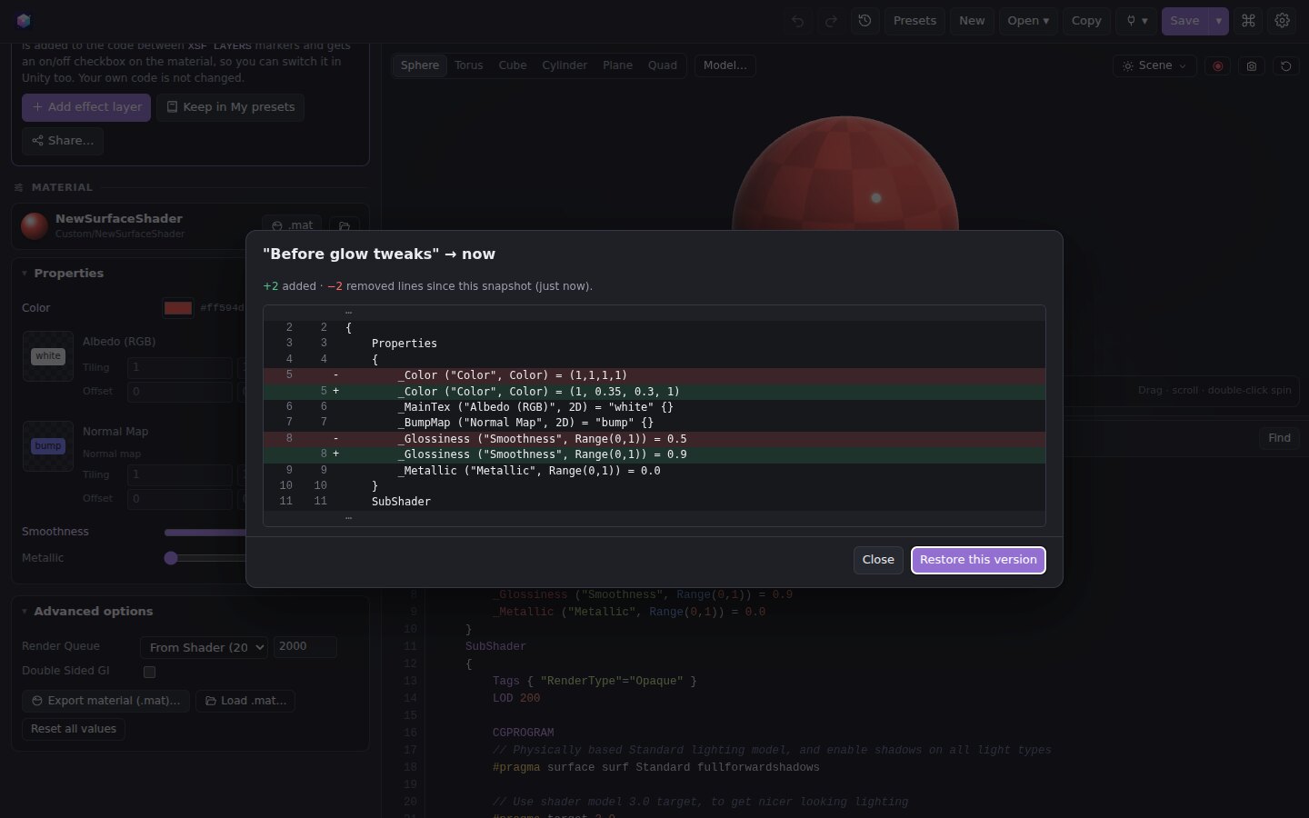 Comparing a snapshot with the current code