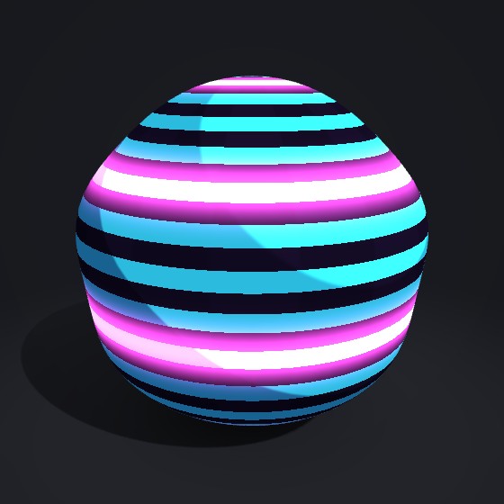 A sphere with neon stripes and a traveling glow